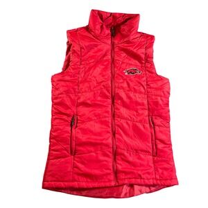 Arkansas Razorbacks Puffer Vest Womens Medium Red Full Zip Quilted Logo Sporty